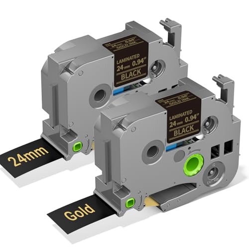 TZe-354 Replacement for Brother P Touch Label Tape Gold on Black 24mm 0.94 | Compatible with Brother TZe TZ Tape 1 Inch Laminated TZe354 Work for PT-D600 P700 P910BT 2730 - color: Gold on Black, size: 24mm