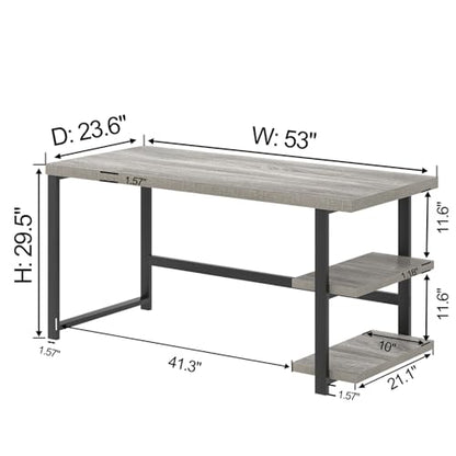 Computer Desk, Modern Home Office Desk with Shelves, Wood Writing Study Gaming Table for Living Room Bedroom, Light Grey, 53 inch - color: Light Grey, size: 53 inch