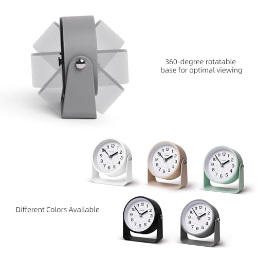 TIMESS Analog Alarm Clock with Snooze & Light, Silent Non-Ticking, Gray | On-demand light, quartz movement, battery operated, easy to set, gentle wake alarm, bedside clock for home, travel, or office - color: Gray