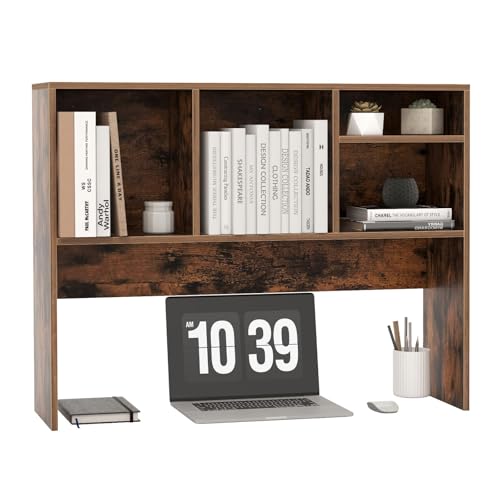 LDAILY Desktop Bookshelf, 2-Tier Office Desk Shelf Organizer with 4 Shelves, 37’’L Wood Storage Rack Display Shelf for Computer Desk, Office, Dorm, Bedroom (Coffee) - color: Rustic Brown, size: 4 Shelves