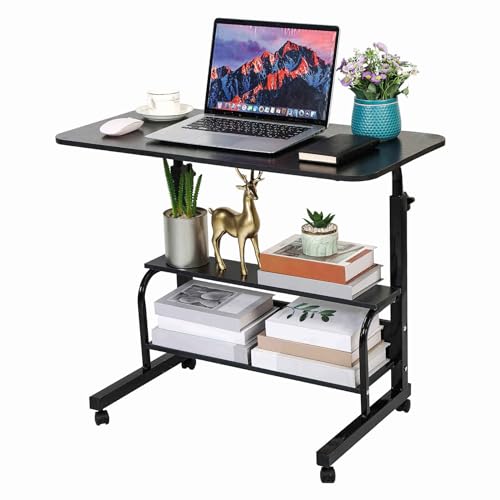 Adjustable Height Mobile Computer Desk with Wheels Black 31.5x15.7 Inch - color: Black
