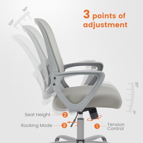 Sweetcrispy Executive Home Office Chair, Mesh Office Chair, Grey - color: Grey, size: 18.5"D&Fixed Arm-Plus