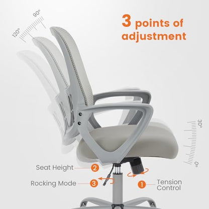 Sweetcrispy Executive Home Office Chair, Mesh Office Chair, Grey - color: Grey, size: 18.5"D&Fixed Arm-Plus
