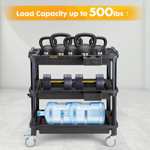 3-Shelf Rolling Utility Cart with Power Strip, 32.4 x 18.3 in | Multi-Use Rolling Cart, Deep Shelves, Industrial-Grade Plastic Cart, Service Tool Cart, Work Cart, AV Equipment Storage - style: With Power Strip