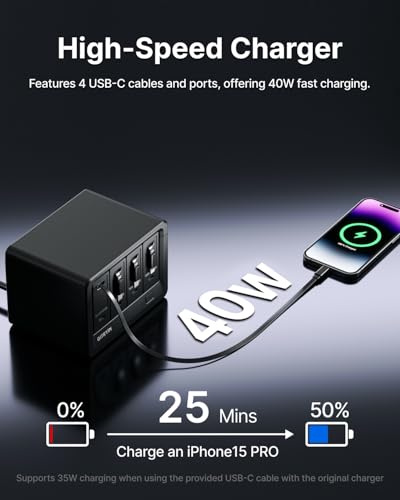 Gitryin 12-in-1 Desktop Charging Station, 160W USB Retractable GaN Charger - size: With 4 Type-C Chargers