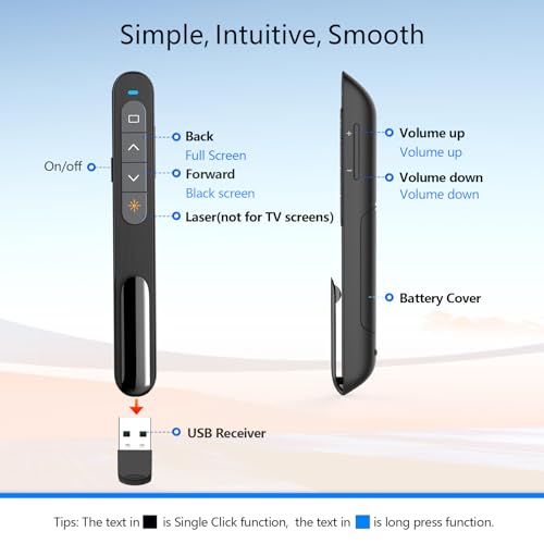 Norwii N27 Bluetooth Presentation clicker for PowerPoint Presentations - color: Red- AAA - USB-A&BLE