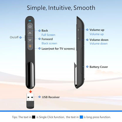 Norwii N27 Bluetooth Presentation clicker for PowerPoint Presentations - color: Red- AAA - USB-A&BLE