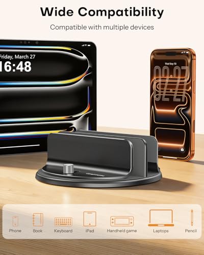 OMOTON 360° Vertical Laptop Stand Holder, Dual-Slot Aluminum Desk Organizer