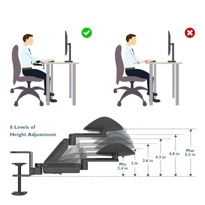 BONTEC Adjustable Arm Rest for Desk, 360° Rotating & Extendable, Aluminum