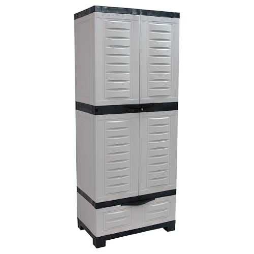 Sunnydaze 57" Garage Storage Cabinet with Locking Doors & Shelves, Gray - color: Grey, style: With Drawer - 57.5" H
