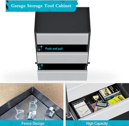 3 Drawer Rolling Garage Storage Cabinet, Small Metal Tool Cabinet with Drawer, Tool Chest & Cabinet for Workshop, Garden, Home, Office, Assembly Required, Black/Gray - size: 18.11"D x 30.29"W x 35.42"H