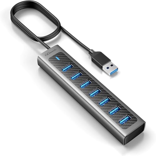 GiGimundo USB 3.0 Hub, 7-Port USB Extender Hub with 3.3FT Long Cable, USB Splitter, Aluminum High-Speed 5Gbps USB Hub for PC, Laptop, Desktop, Computer, PS5, XPS(Gray,1M) - size: 7 Ports-3.3FT