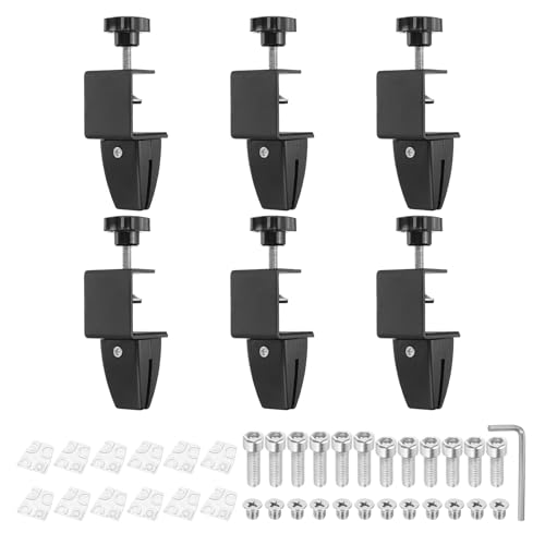 PATIKIL 6 Pcs 1/8" to 1/2" Adjustable Desk Divider Partition Clips, Aluminum Sneeze Guard Support Clamps Desktop Divider Clips for Offices Stores,Counter Privacy Panel,Black - color: Black