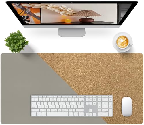 Bloss Grey Desk Mat, Leather Desk Pad, Desk Matt for Desktop, Waterproof Desk Pad Mat, Computer Mat for Office Work/Home/Decor/Desk Protector/Cover(31.5 x 15.7 Inches) - color: Light Grey-woodgrain Base, size: 31.5" x 15.7"