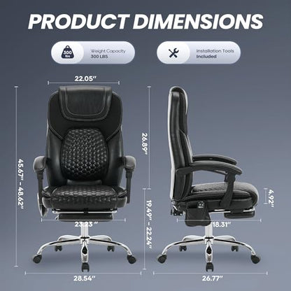 MALOL 300 lbs Massage Office Chair, Big and Tall Desk Chair with 3-Level Heat and Footrest, PU Leather Ergonomic Executive Computer Chair with Side Pocket, Black - color: Black, size: Set of 1, style: Classic