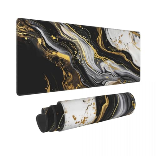 Desk Pad,Office Desk Mat 31.5"×11.8" Large Gaming Mouse Pad,Durable Extended Computer Mouse Pad,Waterproof Thick Big Mouse Pads with Non-Slip Rubber Base Office Home Black Gold Marble 1 - color: Xl01-02-01 Black Gold Marble, size: 31.5 x 11.8 in