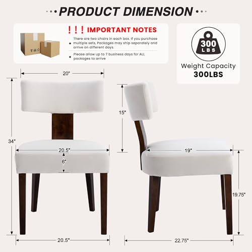 Mid Century Modern Dining Chairs, Farmhouse Velvet Upholstered Accent Chair Curved Backrest Kitchen Chairs Set of 2, with Hardwood Frame, Cream, Velvet-beige - color: Cream Curved