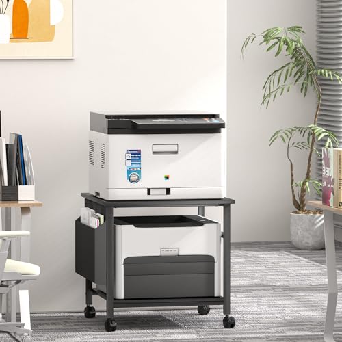 Large Printer Stand, 23.6 x 23.6 Inches Square Printer Stand with Storage Shelf, 2 Tier Printer Table for Home Office, Rolling Printer Cart with Lockable Wheels, Mobile Mini Fridge Stand Table, Black - color: Black