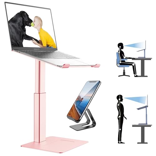 Ergonomic Aluminum Laptop Stand for Desk Adjustable Sit to Stand Riser DJ Laptop Stand Adjustable Height from 7-15 Inches Aluminum - color: Rose