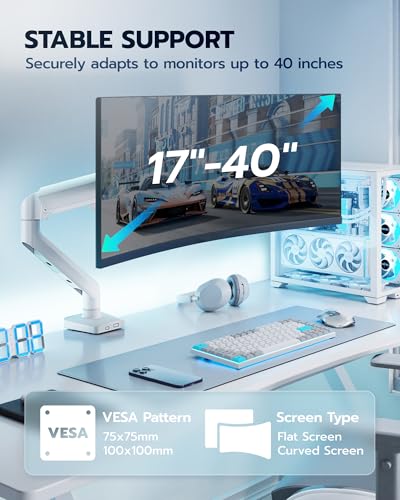 ARES WING 17-40 Inch Heavy Duty Monitor Arm, White - color: White, style: Non USB