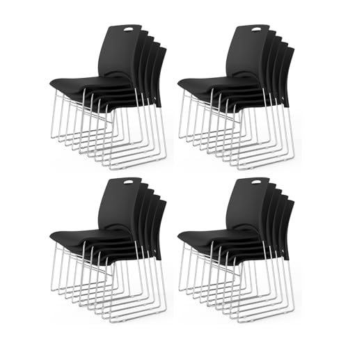VINGLI 20 Pack Plastic Stacking Chairs, Stackable Office Chair, Black | Stackable Office Chair with Metal Sled Base, Ergonomic Plastic Seat with Handle, Multiple Use for Waiting Break Room Banquet - color: Black, size: 20 Pack