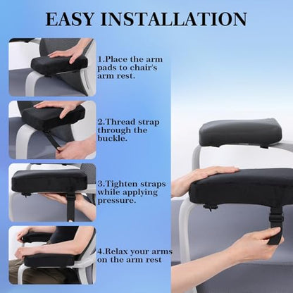 2 Pack Thick Armrest Pads Memory Foam Office Chair Arm Pads - Office Chair Armrest Covers Provide Elbow Cushion and Relieve Pressure, Ergonomic Desk Chair Arm Covers - Gaming, Computer Chair Rest Pads