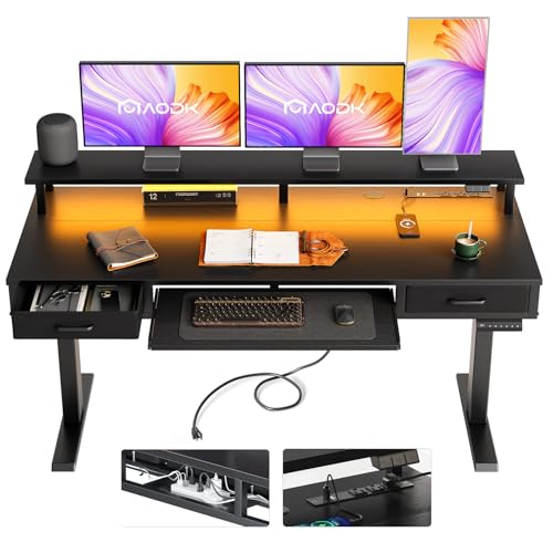AODK 63 Inch Electric Standing Desk with Drawers & Keyboard Tray, Black - color: Black, size: 63 Inch