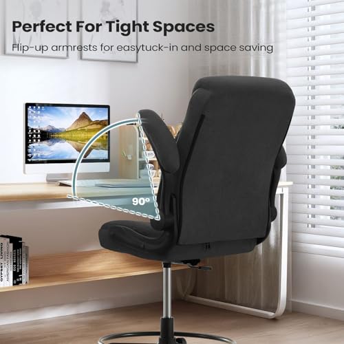 MAHOMICO Drafting Chair for Standing Desk – Tall Office Chair with Adjustable Height & Foot Ring, Flip-Up Arms, Lumbar Support – Comfortable Fabric Seat, Ideal Home Desk Chair - color: Black