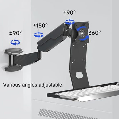Monitor Wall Mount with Keyboard Tray, Sit-Stand Single Monitor Workstation with Gas Spring Arm, Foldable Typing Platform, Adjustable Height and Angle, Max Load 10 Kg (45cm) - size: 45cm