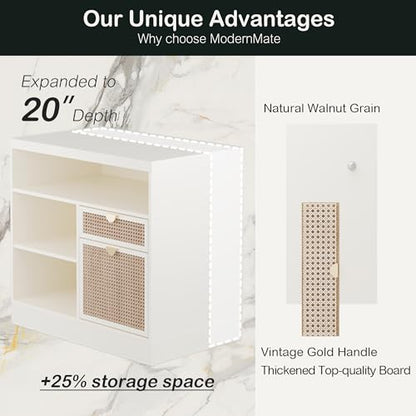 2 Drawers Storage File Cabinet with Lock & Outlet, 31.5W*29.4H | Wood Filing Cabinet for Home Office with Storage Shelves, Printer Stand & Credenza, Fits A4/Letter Size, AC/USB, White Rattan