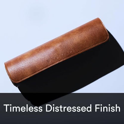 Premium Distressed Faux Vegan Leather Desk Mat | Multifunctional Desk Pad for Home Office | (Brown/Tan, 15.75" x 36") | Hard-wearing distressed vegan leather, desk & mouse pad for writing, gaming, home office and everyday desk protection - color: Brown/Ta