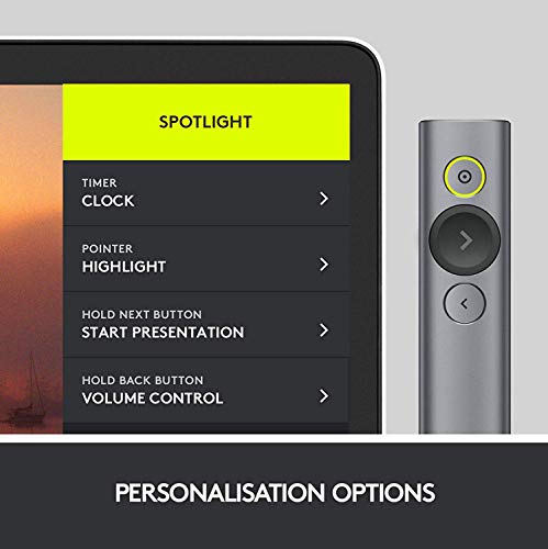 (Discontinued) Logitech Spotlight Presentation Remote - Advanced Digital Highlighting with Bluetooth, Universal Compatibility, 30M Range and Quick Charging – Slate