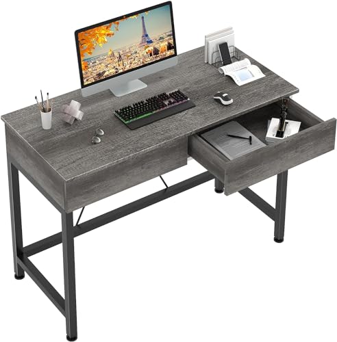 CAIYUN 40Inch Small Desk with 2 Wooden Drawers,Vanity Desks for Home Office with Storage, Simple Computer Desk for Small Space,Desk for Bedroom, Modern Writing Work Kids Study Desk Table, Grey Oak - color: Grey Oak, size: 39 Inch