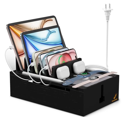 Pezin & Hulin Bamboo Charging Station for Multiple Devices -Black - color: Black, size: Dock+Charger+Cables