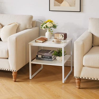 Aibiju Large End Table for Living Room, Small Table Stand 20 Inch, Fridge Stand Printer Table with Adjustable Shelf, Square Tea Coffee Table for Office White YD-TM153W - color: White, style: Basic