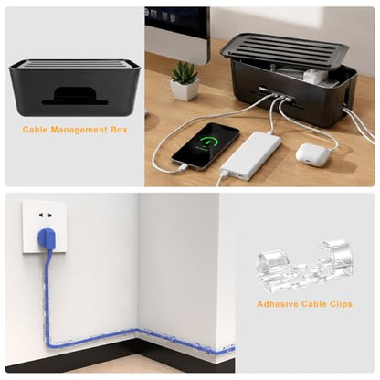 353 PCS Cable Management Kit - 1 Cable Management Box, 4 Cable Sleeve Split, 130 Adhesive Cable Clip, 17 Cable Holder, 1 Roll Cable Organizer Strap, 150 Cable Tie with 50 Mount, for Computer Desk TV