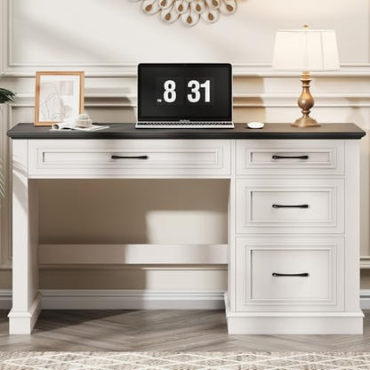 Vabches Farmhouse 47" Workstation Computer Desk with Drawers, Antique Black | Executive Desk with File Drawer and Charging Station for Home Office,Study. - color: Antique Black