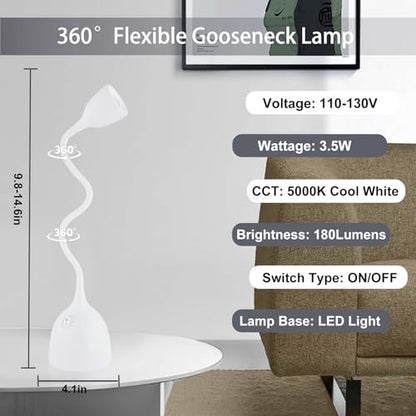EJIAXIN Desk Lamp for College Dorm Room - LED Reading Light, White - color: White
