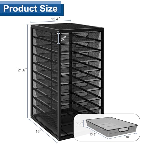 Natwind Mesh File Organizer with 10 Tier Sliding Drawers,Black | Office Supplies Desktop Organizers and Accessories, Paper Letter Tray, File Binder Organizer for Home Office School - size: 10 drawers