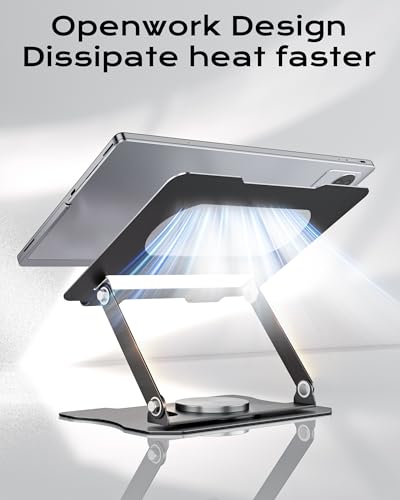 360° Rotatable Adjustable Tablet Laptop Stand, Aluminum Alloy Foldable Desk Holder, Universal Ergonomic Device Mount Fits 4'' to 17 Inch Laptops, Tablets, Heavy Duty Supports Up to 10KG