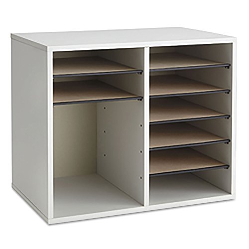 Safco Literature Organizer, 12 Compartments, Office and Classroom Mailbox with Adjustable Shelves, Wood Paper and Mail Sorter, Gray