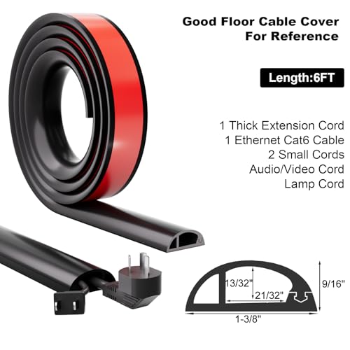 Kneelisa 6FT Side-Open Extension Cord Covers for Wires on Floor,Silicone - color: Black, size: 6 Feet