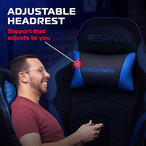 Respawn 900 Gaming Recliner Chair with Footrest, Cup Holder and Swivel | Ergonomic gaming recliner with footrest, cup holder, lumbar support, 135° recline & 360° swivel for console gaming - color: Blue