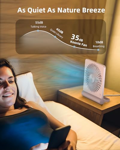 Koonie USB Desk Fan, Strong Wind Ultra Quiet Small Mini Fan | 220° Tilt Folding & 3 Speeds Adjustable, USB-C Powered Personal Fan for Home Office Desktop, Pink, NO BATTERY - color: Pink, size: 5.7 inch