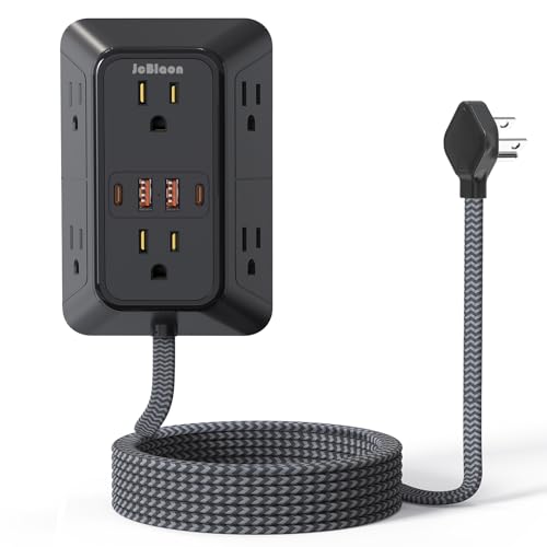 Surge Protector Power Strip with 6 Widely AC Outlets 4 USB Ports(2 USB C), 5 Ft Braided Power Cord, 3-Side Outlet Extender with Overload Protection for Office, Home, Travel Essential-Black-ETL - color: Black wiht 5FT Cord