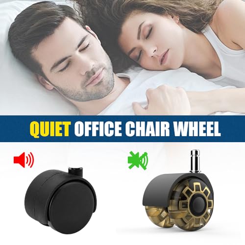 Minewill 2" Office Chair Wheels - Protection for Hardwood Floors and Carpet | Heavy Duty 2000 LBS, 360° Silent Smooth, Standard Stem 7/16″* 7/8″(11mm*22mm),Office Furniture Casters Set of 5(Gold) - color: Gold