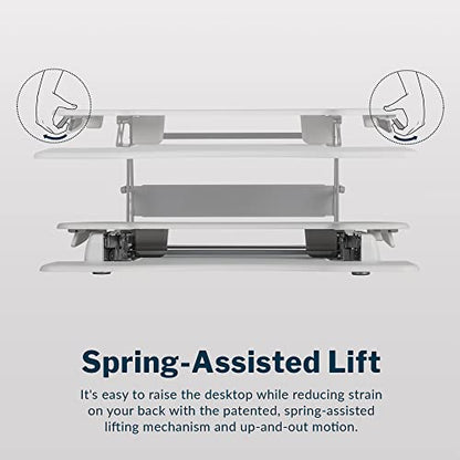 Vari Varidesk Pro Plus 36 Standing Desk Converter – 11 Height Settings + Spring Lift, 2 Tier Design, Keyboard Tray, Fits Desktops 36” Wide x 26.5" Deep – Delivers Fully Assembled (White) - color: White