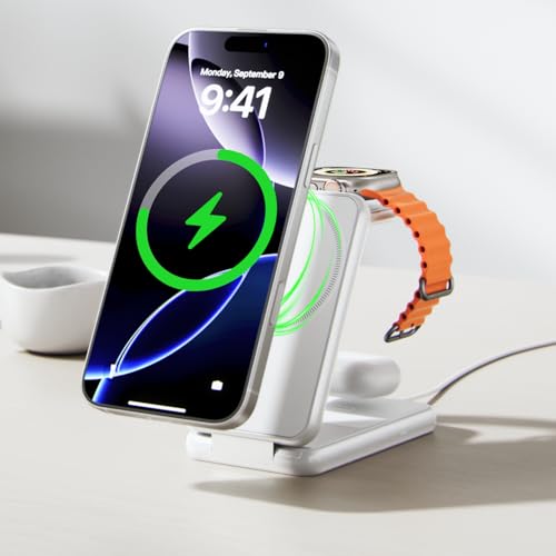 iVANKY 3 in 1 Foldable Magnetic Wireless Charging Station(No Adapter) - color: white