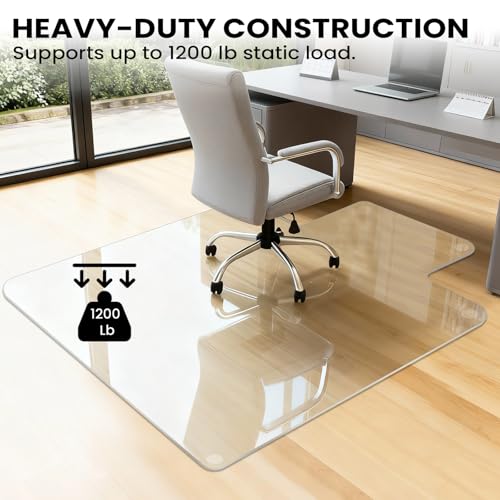 Tempered Glass Chair Mat with Lip, 53" x 45" Heavy-Duty Office Floor Protector for Under-Desk Reach, for Carpet & Hardwood, 1/5" Thick - size: 45" x 53" w/ Lip