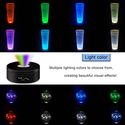 YVV LED Rotating Display Stand, Lighted Base-Crystal Glass Art, 360 Degree Automatic Mute Rotating Turntable, Motorized Display Stand with Colorful Lights, Tumbler Supplies Spinner 4.72in
